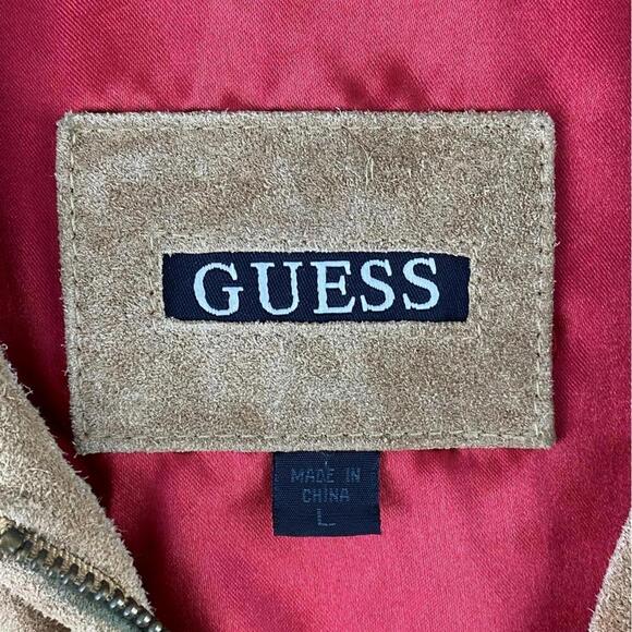 GUESS Vintage Y2K Camel Tan Suede Zippered Jacket Red Lining - Picture 4 of 15